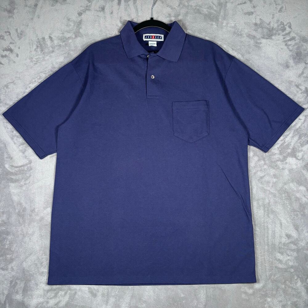 Vintage Jerzees Made in USA Blue Polo Shirt Men’s Large Short Sleeve